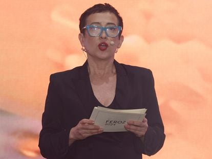 La presidenta de AICE, María Guerra, durante la gala de la undécima edición de los Premios Feroz, el viernes en el Palacio de Vistalegre, en Madrid.