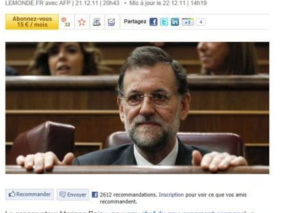 Cr&oacute;nica del peri&oacute;dico franc&eacute;s &#039;Le Monde&#039; sobre el nuevo Gobierno de Rajoy.