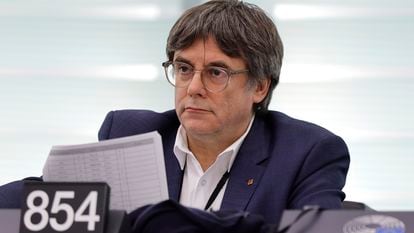 El expresidente de la Generalitat Carles Puigdemont, durante una sesión del Parlamento Europeo