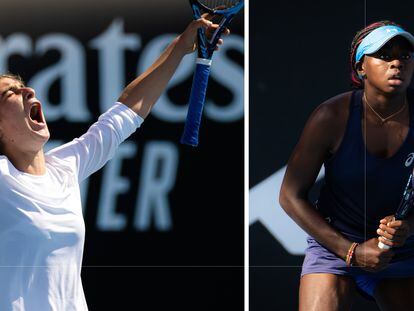 Meshkatolzahra Safi y Angella Okutoyi, durante sus partidos en el Open de Australia. / WTA