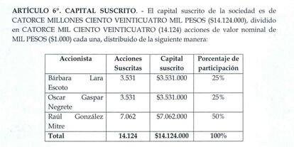 Pantallazo de acta de cámara de comercio que muestra a Bárbara Lara Escoto como socia accionista de la auditora Deutsche Certification Body en 2019.