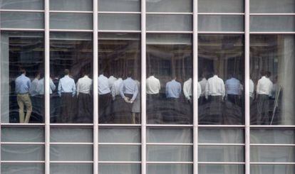 Reunión de los empleados de Lehman Brothers en noviembre de 2008.