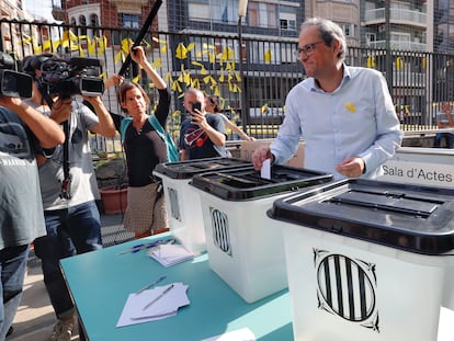 El 'president' de la Generalitat, Quim Torra, durante la conmemoración del primer aniversario del 1-O, en 2018.