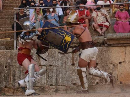 La pelea de gladiadores del pasado año, en el Foro romano de Mérida.