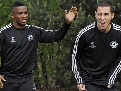 Eto'o y Hazard, en el entrenamiento del martes.