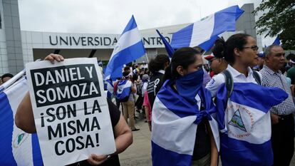 Manifestación contra Daniel Ortega en la Universidad Centroamericana de Managua en agosto de 2018.