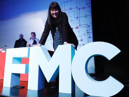 Olga Arnau en la asamblea de la FMC en que fue elegida presidenta.