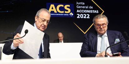 El presidente de ACS, Florentino Pérez, junto al secretario consejero José Luis del Valle.