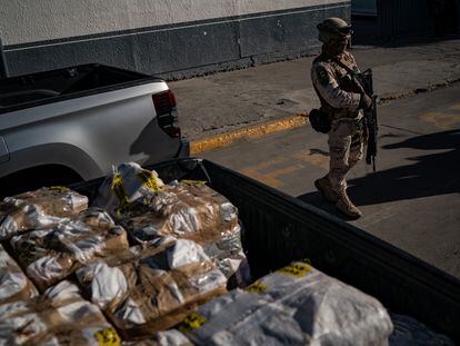 Hundreds of pounds of fentanyl and meth seized near Ensenada in October arrive for officials from Mexicos attorney generals office to be unloaded at their headquarter in Tijuana, Mexico, Tuesday, October 18, 2022