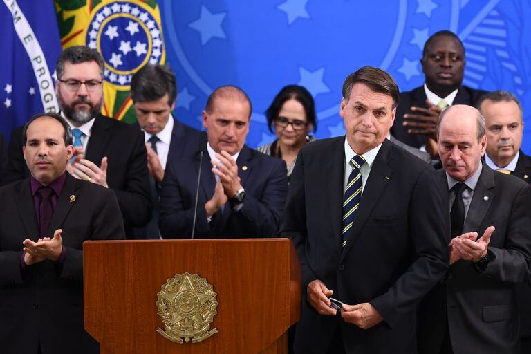 El presidente Jair Bolsonaro, durante una conferencia este viernes tras la dimisión de Moro.