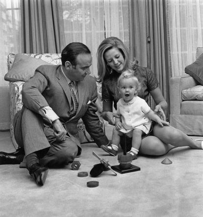 Rupert Murdoch poses with his second wife, Anna Maria Torv, and their daughter Elisabeth, in October 1969. 
