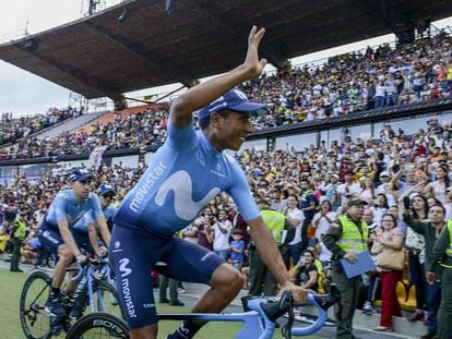 Nairo Quintana, durante la presentación de su equipo en Colombia.