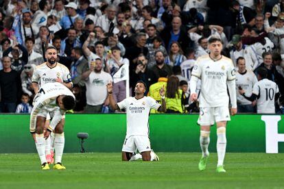 Rodrygo after scoring Real Madrid's second goal against Manchester City.