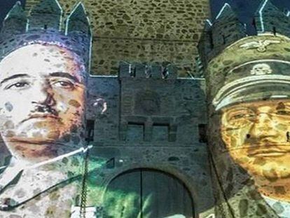 Les imatges de Franco i Himmler projectades sobre el castell de Guadamur, en una imatge distribuïda per Izquierda Unida.