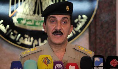 El general Qasem Ata, en rueda de prensa, este sábado.