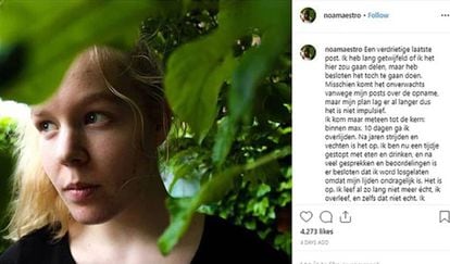 Captura del mensaje de despedida de Noa Pothoven en Instagram.