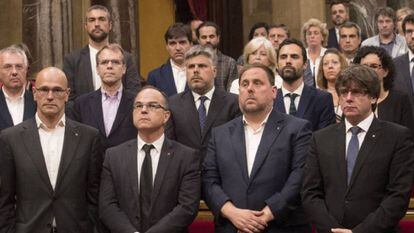 Puigdemont, Junqueras i la resta del Govern destituït, en una foto d'arxiu.
