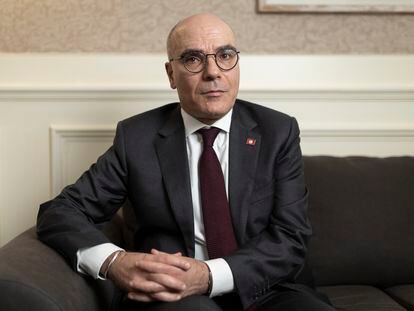 Nabil Ammar, ministro de Asuntos Exteriores de Túnez, en Barcelona este lunes.