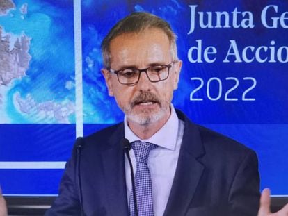 Marc Murtra, durante su intervención en la junta de accionistas de Indra.