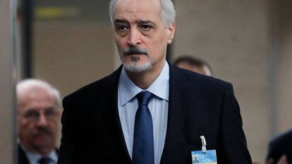 El negociador jefe del régimen sirio, Bachar Al Jaafari, en Ginebra.