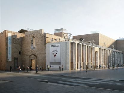 Imagen virtual de la propuesta ganadora en 2021 del concurso para ampliar el Macba sobre la plaza dels Àngels, en un edificio adosado al Convent. Foto de archivo.