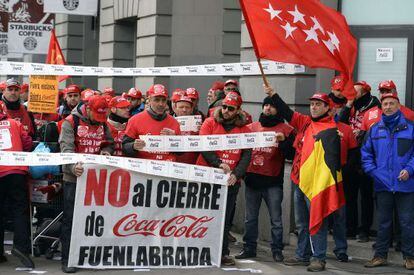 Protesta de trabajadores de Coca-Cola en Madrid.