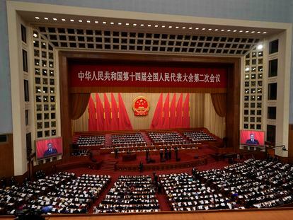 El primer ministro Li Qiang durante la inauguración el martes de la Asamblea Nacional Popular (ANP, Legislativo)