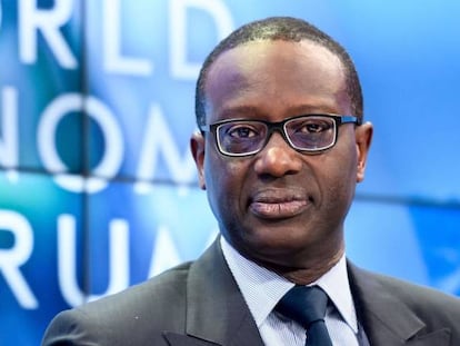 El consejero delegado de Credit Suisse, Tidjane Thiam, durante su intervención en el Foro Económico Mundial, celebrado en Davos.