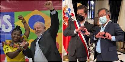 Francia Márquez con Lula da Silva (a la izquierda), y Gabriel Boric con Gustavo Petro.