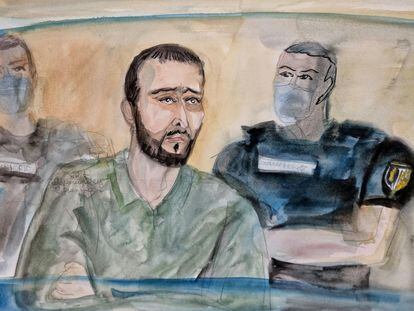 Un dibujo de Salah Abdeslam durante la lectura del veredicto.