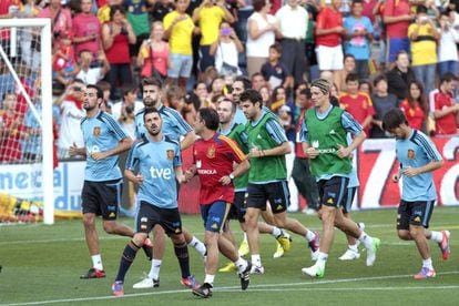 La selección española, durante un entrenamiento en El Pasarón.
