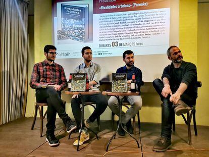 Carlos Martín, Jordi Brescó, Pau Riera i Xavi Aldekoa presentant el llibre.