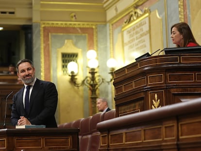 Santiago Abascal, líder de Vox, amonestado por la presidenta del Congreso.