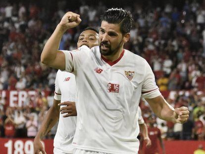 Nolito celebra su gol ante la Roma en el Trofeo Antonio Puerta.