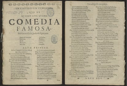 Las primeras páginas del ejemplar "pirata" de 'El castigo sin venganza' que reposa en la Biblioteca Nacional.