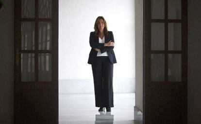 La consejera andaluza de la Presidencia, Susana Díaz, el pasado jueves tras la entrevista, en la sede del Parlamento autónomo.