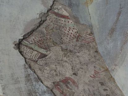 Detalle de las pinturas localizadas en el interior de la ermita del Pallars Subir&agrave;.