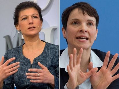 Sahra Wagenknecht (i), cabeza de lista a las elecciones de Die Linke y Frauke Petry (d), copresidenta de AfD.