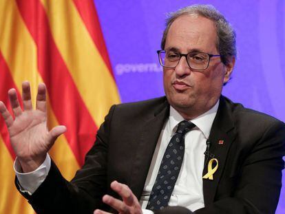 El president català Quim Torra durant la roda de premsa amb els corresponsals estrangers.