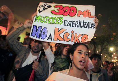 Protestas contra Keiko Fujimori en Lima en mayo de 2011