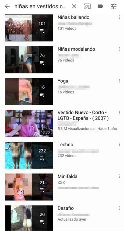 Lista de Youtube de vídeos con menores.