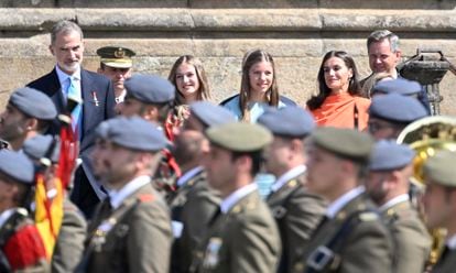 El Rey, la princesa de Asturias, la infanta Sofía y la Reina, en Santiago de Compostela, el pasado 25 de julio.