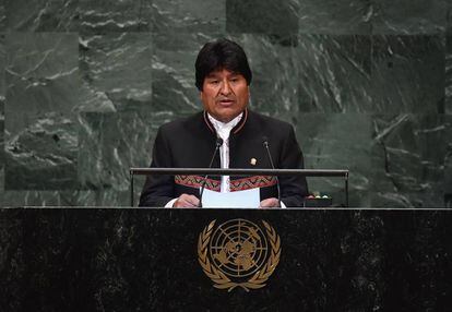 El presidente de Bolivia, Evo Morales, el miércoles durante su intervención en la Asamblea General de Naciones Unidas.
