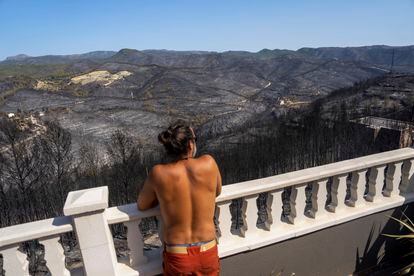 The great fire of El Pont de Vilomara (Barcelona), which devastated more than 1,700 hectares between Sunday and Monday and affected dozens of houses, some of which were completely destroyed, was intentional.  In the photo, a local resident looked at the burned forest on Tuesday.