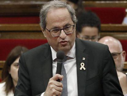 El presidente de la Generalitat, Quim Torra, en el Parlamento de Cataluña. 