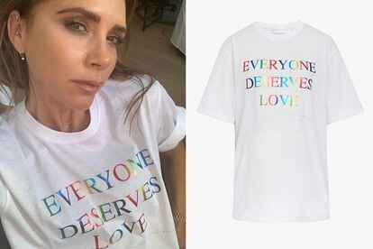 Victoria Beckham levantó polémica con una camiseta LGTBIQ por 100 euros.