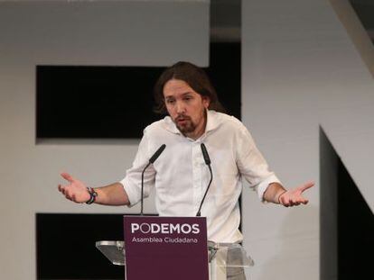 Iglesias, en la clausura de la asamblea de Podemos, el mes pasado.