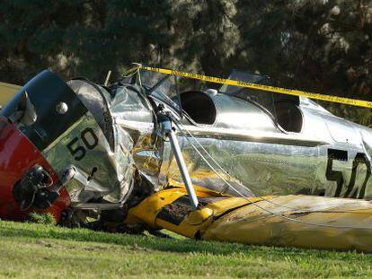 El estado en el que quedó el avión de Harrison Ford.