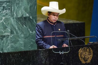 El presidente de Perú, Pedro Castillo, durante una sesión de la Asamblea General de la ONU, el pasado 21 de septiembre, en Nueva York (Estados Unidos).