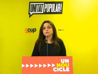 La exdiputada de la CUP Maria Sirvent, este miércoles, durante la rueda de prensa.